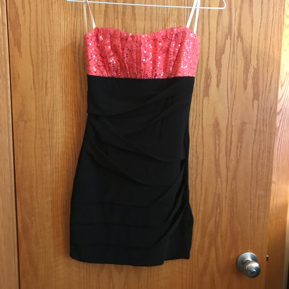 Peach & black cocktail dress